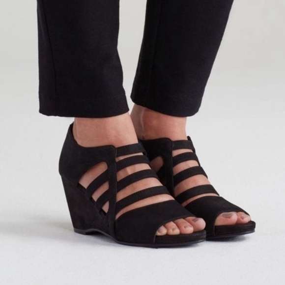 Eileen Fisher Shoes - Eileen fisher leather Black Wedge Sandals size 9